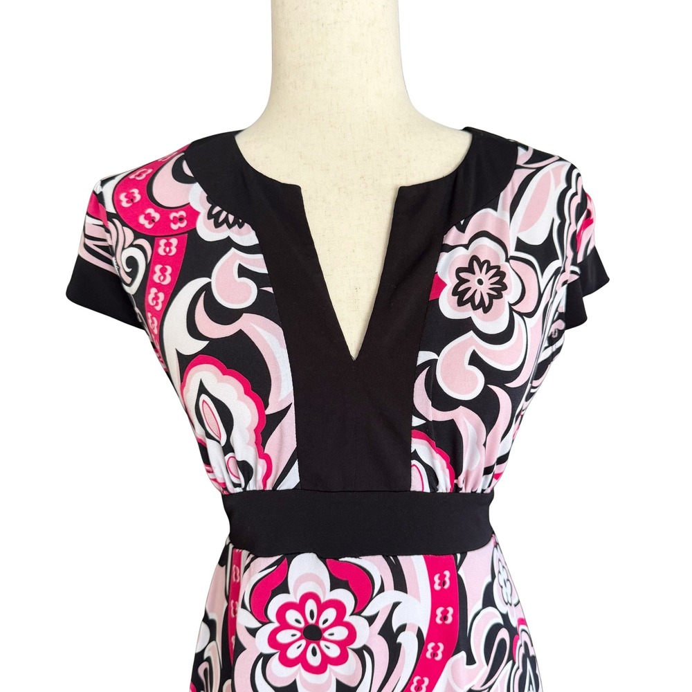 AB studio Women's Size S Black Pink White Floral Y2K Tie Back Babydoll dress - Picture 2 of 13